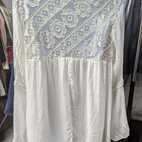Bellambra white sheer silk blouse fairy sleeves lace bodice size L ethereal - Picture 3 of 14